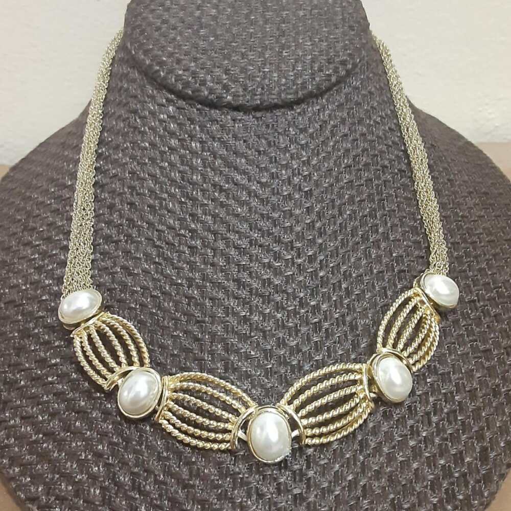Claires Faux Pearl Gold Tone Multi Strand Necklace